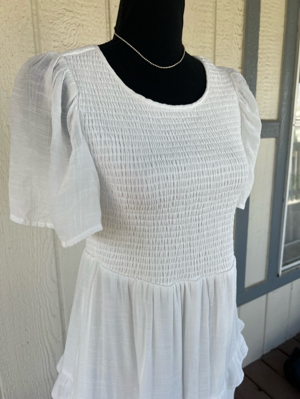 Indigo Rose White Cottagecore Midi Dress Smocked Tiered Ruffle Dress Size Medium - Picture 3 of 7